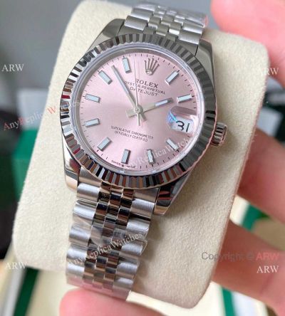 Swiss Copy Rolex 31mm Datejust Jubilee Pink Dial w- White sticks Bracelet